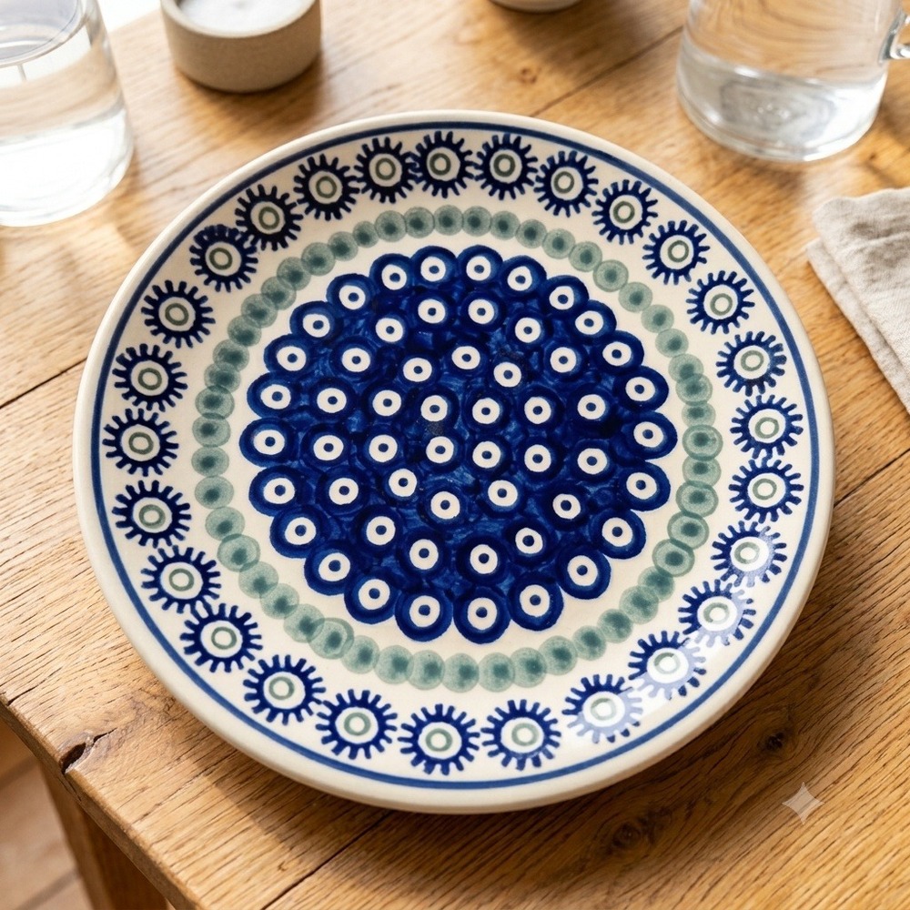 Vintage Boleslawiec Polish Pottery Peacock Eye Dessert Plate 7.5 Inch Handmade